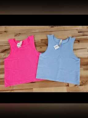 Anthropologie LyreBird Open-Stitch Shimmer Tank Size L/XL Lot of 2 Pink Blue NWT